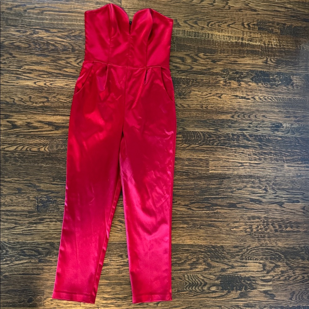 Amanda Uprichard Satin Ruby Red Jumpsuit